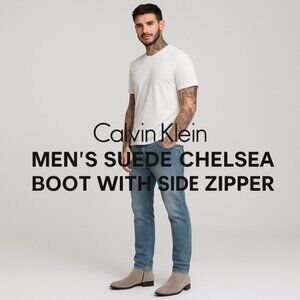 Calvin Klein Men’s Suede Ankle Boots Beige Designer Booties Side Zip Closure 11